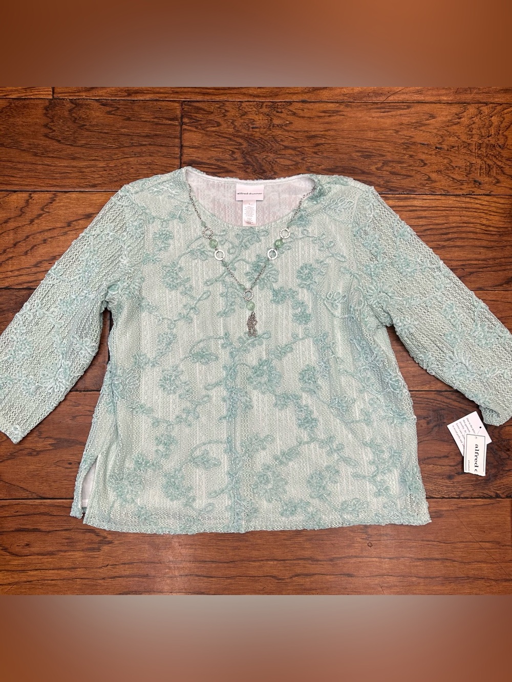 Alfred Dunner Mint Green Embroidered Knit Top - Picture 3 of 9